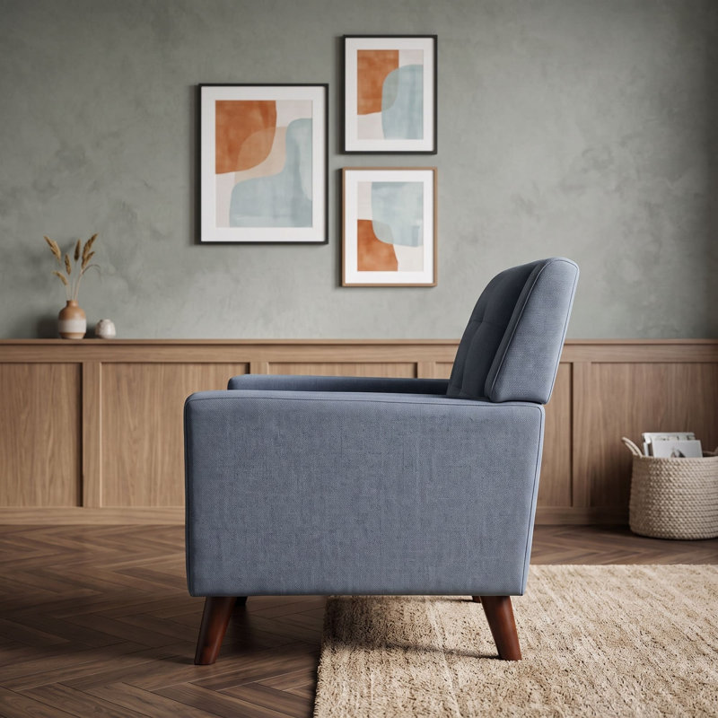 Fauteuil capitonné avec pieds en bois, Bleu