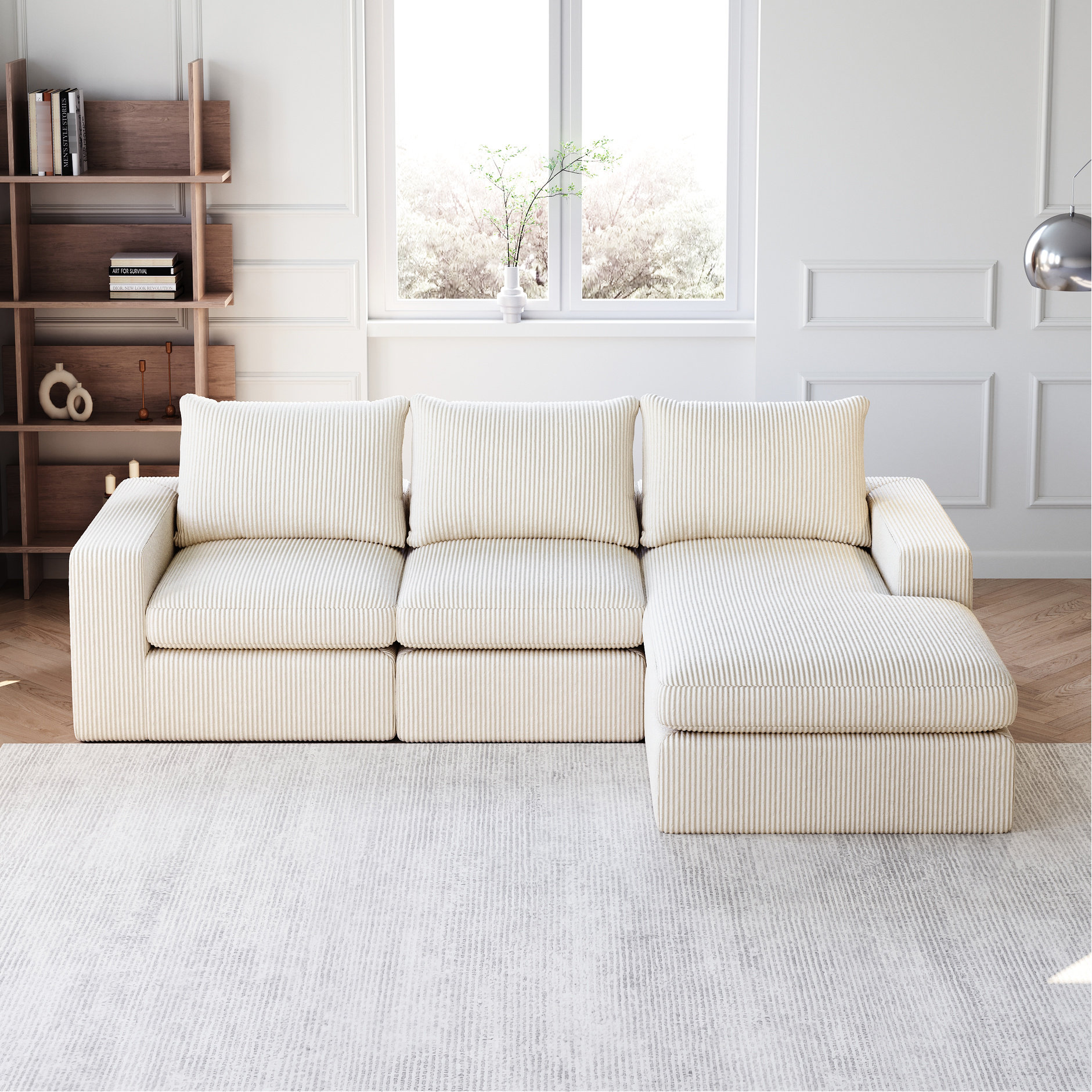 Latitude Run® 99 - Inch Boneless L Shaped Corduroy Sectional With Three ...