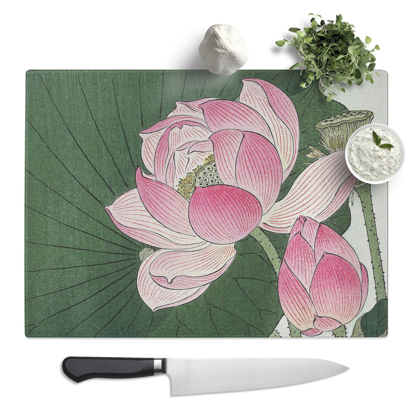 Pink Lotus Flower By Ohara Koson  Glass Chopping Board