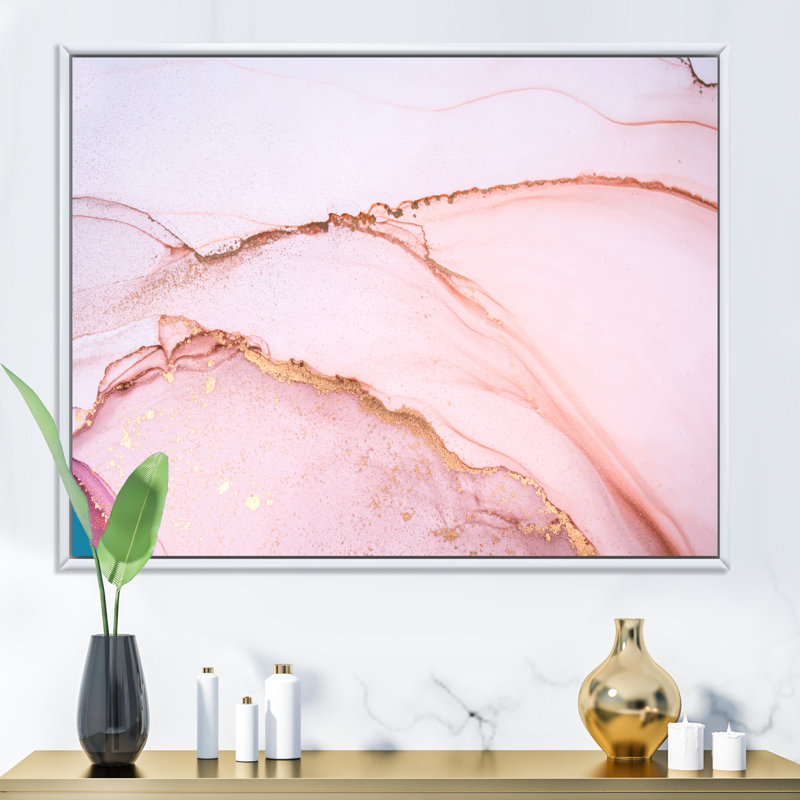 Reproduction d'art sur toile, or et rose marbré, H 8 po x l 12 po x P 1 po, Toile encadrée flottée blanche