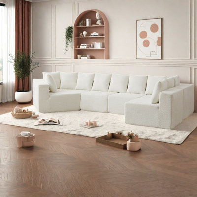 Spacious L-shaped Modern Sofas, Chenille Fabric, No Assembly Needed, Living Room Use
