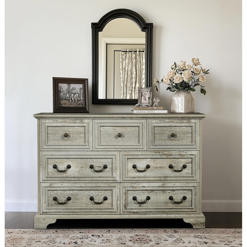 Commode rustique rustique, commode antique blanche avec tiroirs