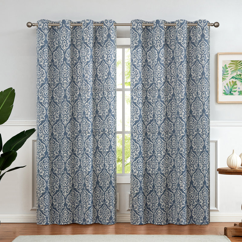 Salon de rideaux thermiques à motif damassé, L 52 po x L 84 po, Bleu