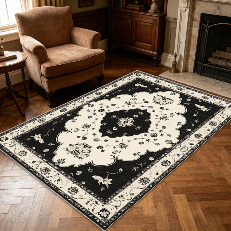 Black Europeanarea rugs for Living Room, Soft and Comfortable, Suitable for all seasons, easy to maintain, machine washable Indoor floor mat, Under Table Farmhouse suitable for Bedroom, Dining Room, Study, Patio, Balcony, Home Decor