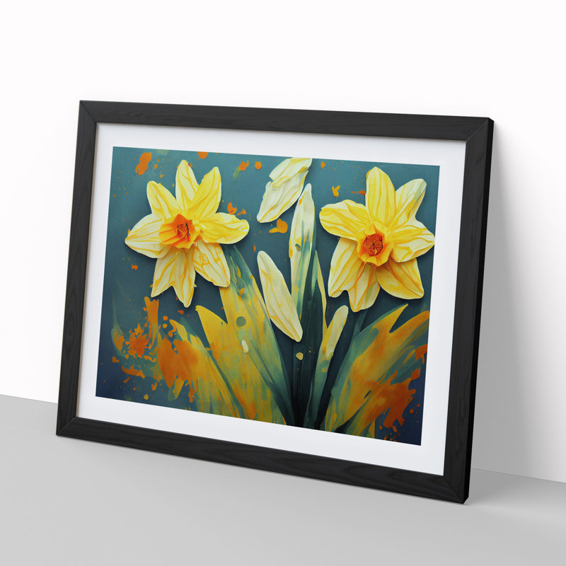 Daffodil Flower Splash - Framed Print, Black, 46cm H x 64cm W x 2cm D