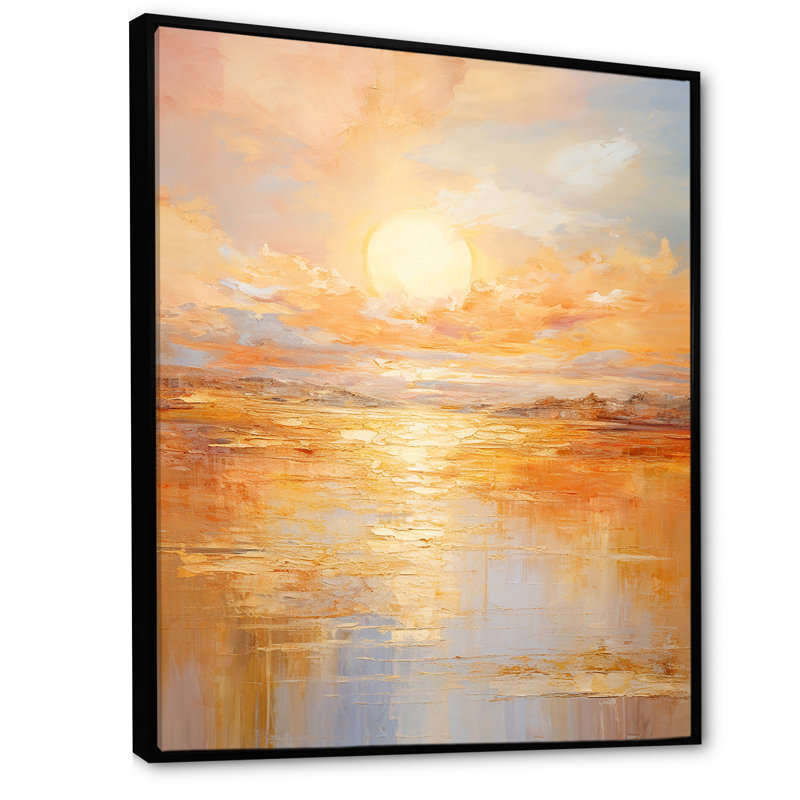 Jahwan Bold Sunset Golden Collage I - art mural coucher de soleil, Cadre flottant noir, H 44 po x l 34 po x P 1,5 po