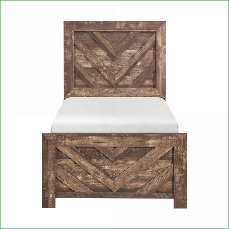 Lit simple à panneau simple contemporain - meubles de chambre à coucher rustiques en faux bois plaqué brun, lit dans une boîte