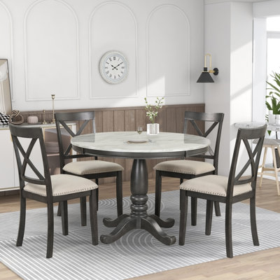 Ensemble de table de salle à manger et de chaises 5 pièces, table de cuisine en bois massif avec 4 chaises confortables pour les réunions de famille