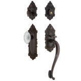 Nostalgic Warehouse Victorian Plate S Grip Handleset with Single Cylinder Deadbolt and Crystal Victorian Knob