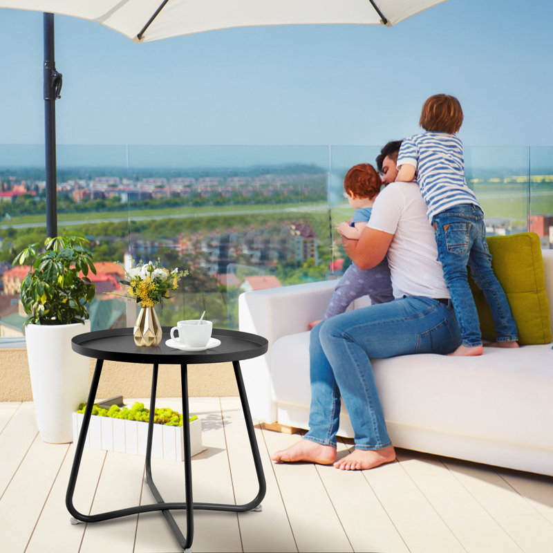 Round Modern Metal Side Table, Small Outdoor Coffee And Snack Table For Patio, Garden, Living Room, And Bedroom | Gift Idea