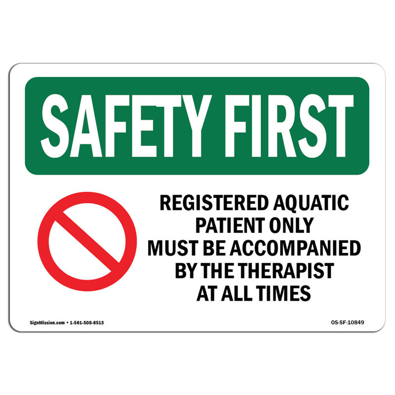 Osha Safety First Sign - Registered Aquatic With Symbol, 12" H x 18" W x 0.1" D