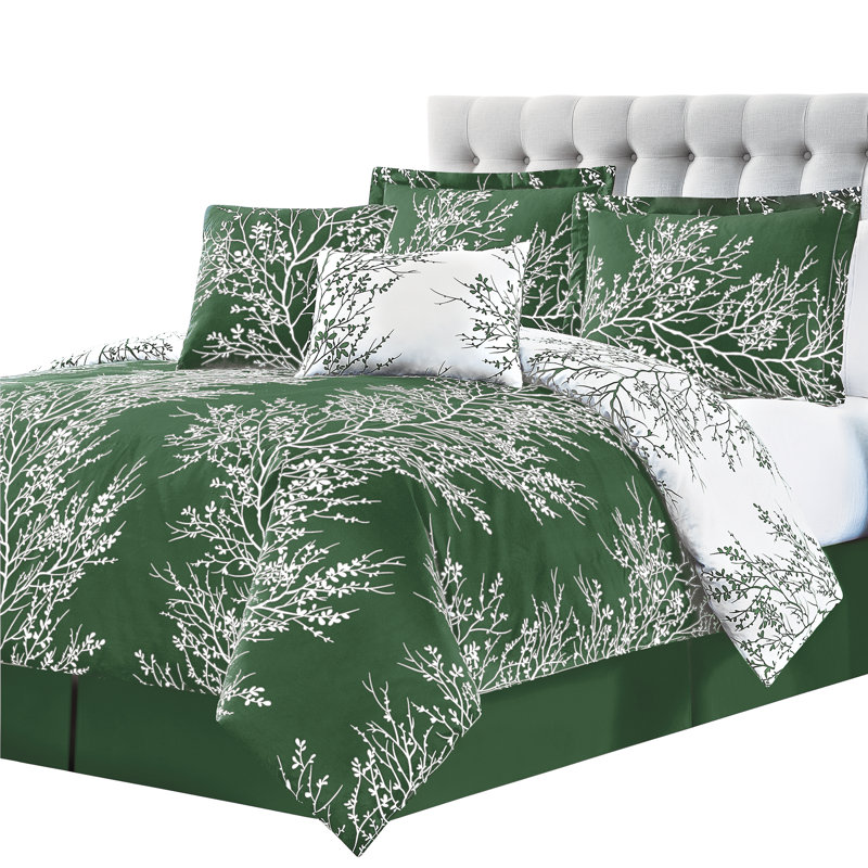 King Hunter Green and White Reversible Microfiber Comforter Set
