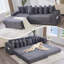 Canapé modulaire en L 110,75 po, canapé modulaire en velours côtelé, avec repose-pieds mobile, porte-gobelets, 8 coussins décoratifs, poche latérale, déplier en lit, noir-1020083870-1020083876