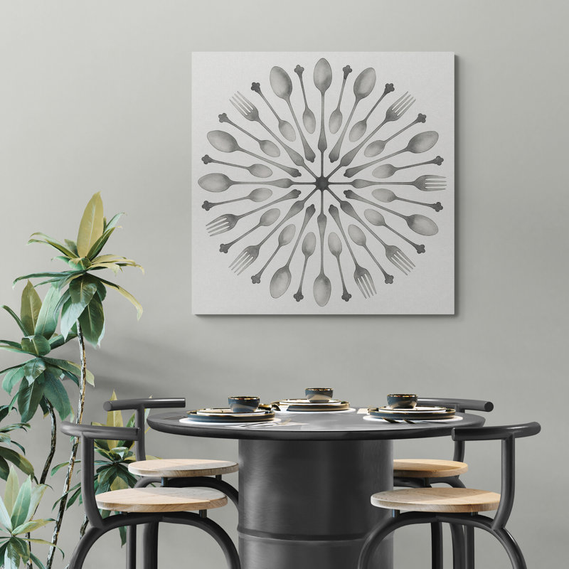 Cutlery Circle Kitchen Wall Art - Canvas Framed Print, 41 cm H x 41 cm W