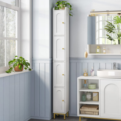 4-Tier Narrow Tall Storage Cabinet, Slim Bathroom Storage Cabinet with 4 Adjustable Feet and Shelves, Bathroom Organization for Small Space, Kitchen, Living Room, Laundry Room 