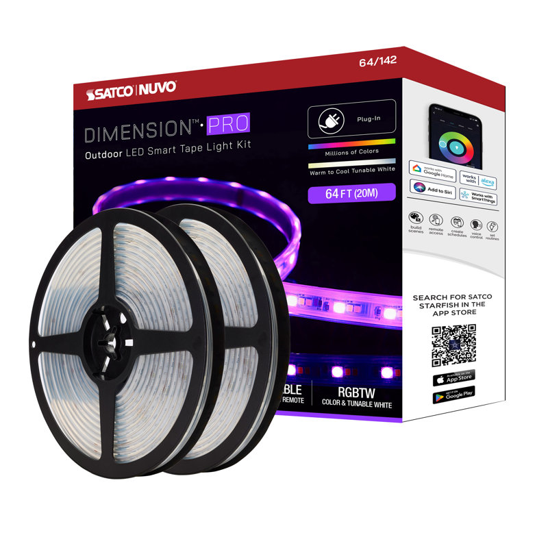 64-ft White LED Color-Changing Outdoor Tape Light with Smart Control