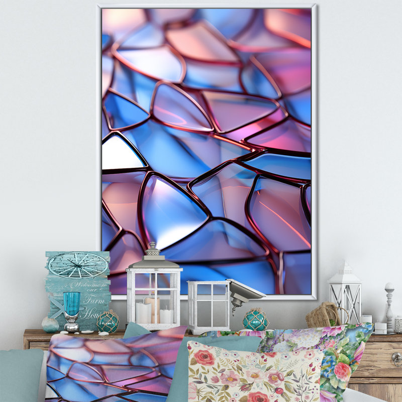 «Geometric Mosiac Fusion», art mural abstrait sur toile, Cadre flottant blanc, H 32 po x l 24 po x P 1 po