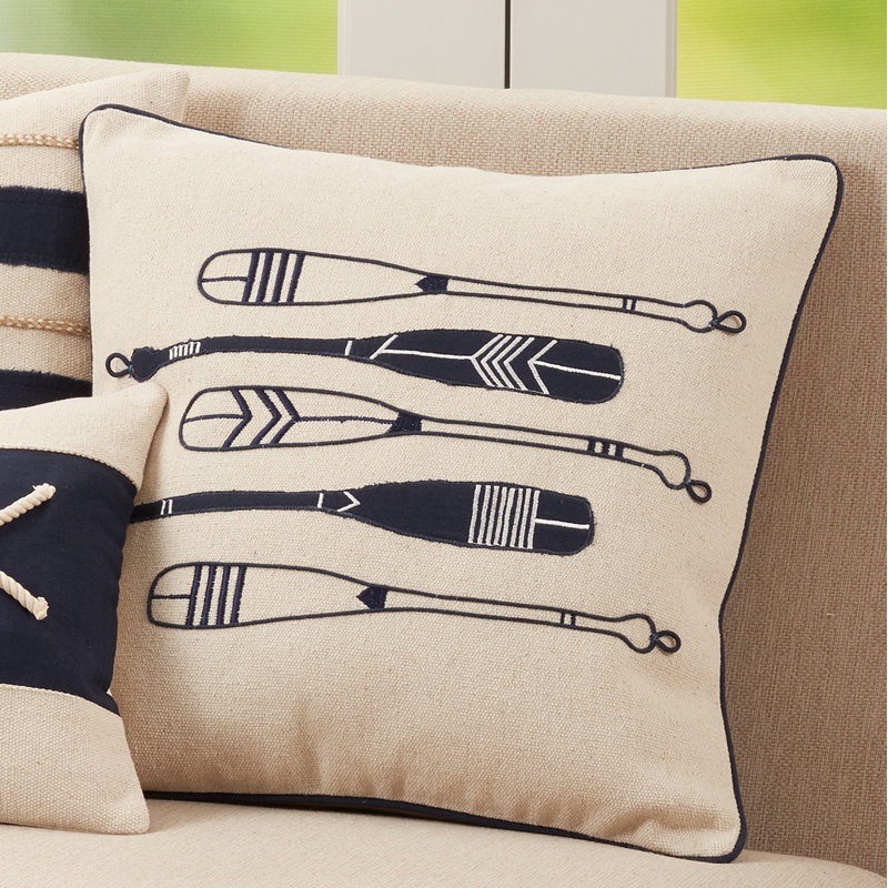 Naviguer Collection Embroidered Cotton Throw Pillow, Feathers