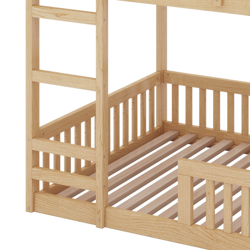 Full Over Full Wood Bunk Bed With Ladder Guardrails, Natural