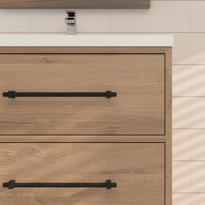 Meuble-lavabo simple 23,6 po avec plateau en acrylique Victoria, Chêne rouge