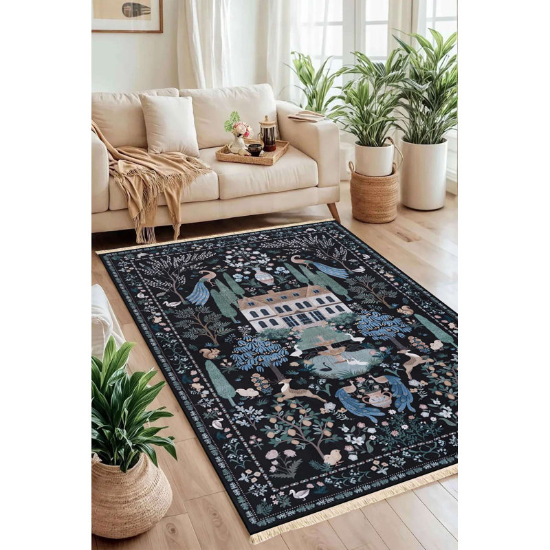 Dark Estate Scene Botanical Area Rug
