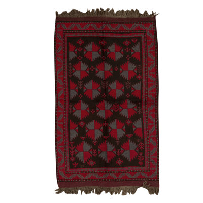 Tapis rouge et noir noué à la main de haute qualité