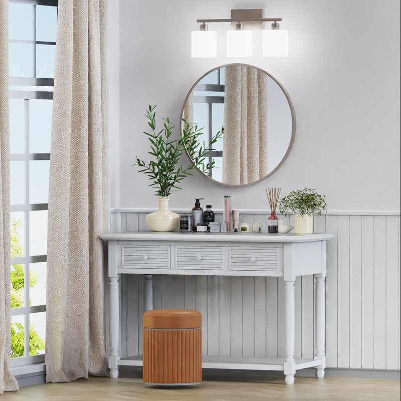 Classic Vanity Lights, Modern Bathroom Vanity Light With Textured Frosted Opal White Glass Shades, Brushed Nickel, 3-Light