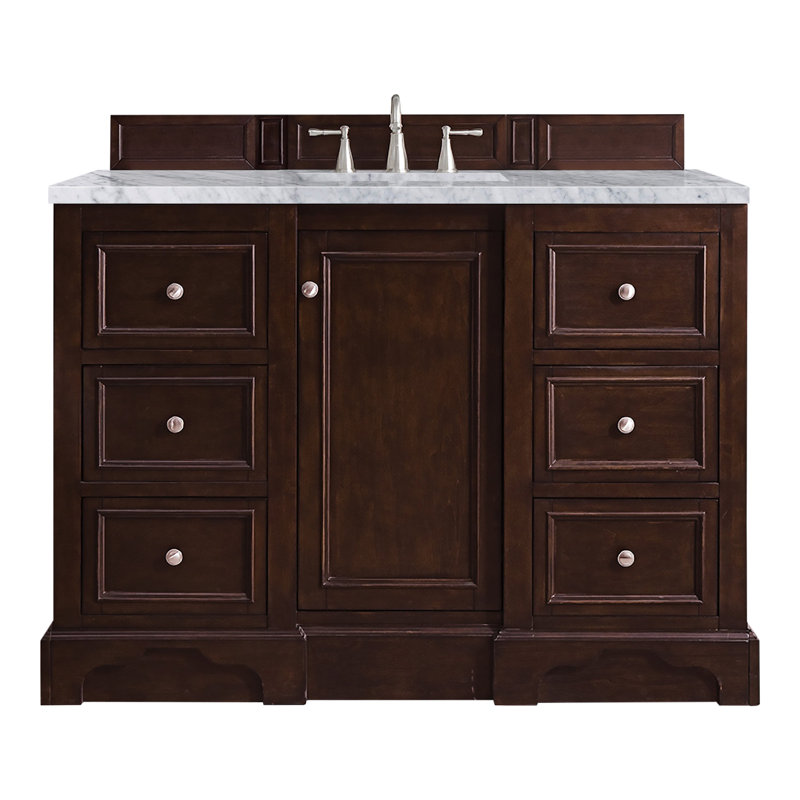 De Soto 48'' W Single Vanity, Bright White, Carrara White Marble, 8" Widespread