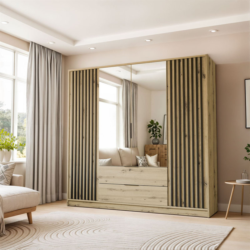 Aberham 4 Door Wardrobe, Artisan oak/Black