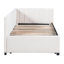 Lit de jour rembourré en lin beige avec lit gigogne simple, sans sommier tapissier