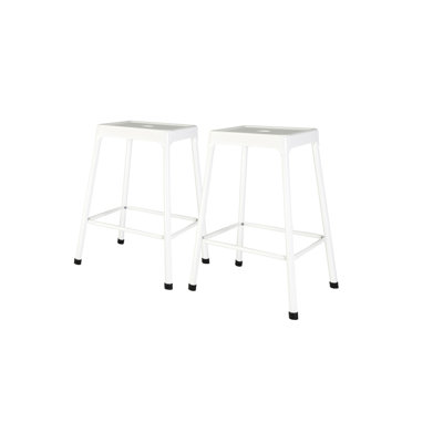 Tabouret de comptoir en métal 2 - thermolaqué blanc, 2 tabourets au design élégant, siège de comptoir