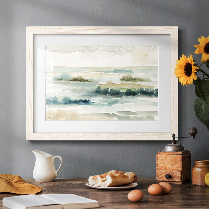 Panorama pastel encadré sur papier, Blanc, H 26 po x l 38 po