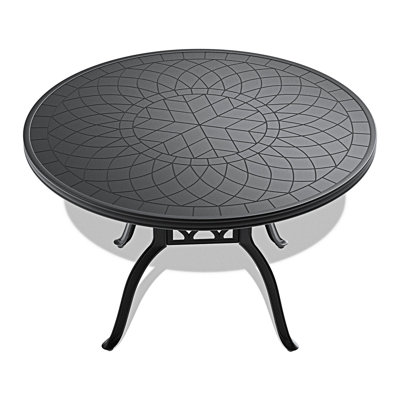 Table de salle à manger en fonte d'aluminium avec texture sculptée sur le plateau de table