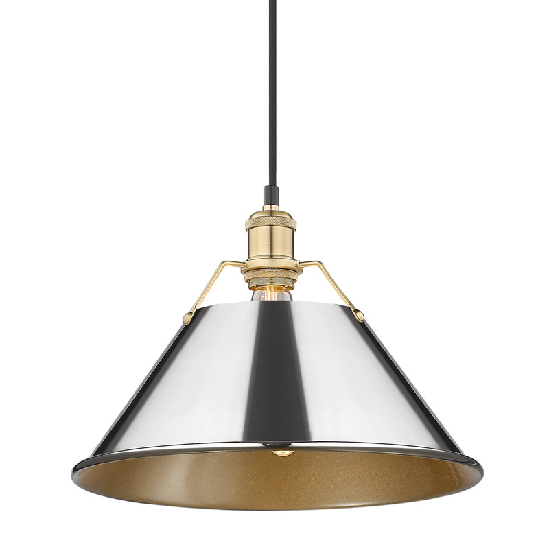 Luminaire suspendu conique à 1 lumière Weatherford, Bronze champagne brossé, H 131,5 po x l 14 po x P 14 po, Chrome