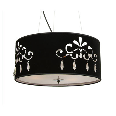 Transitional 3 Light Black Crystal Drum Pendant
