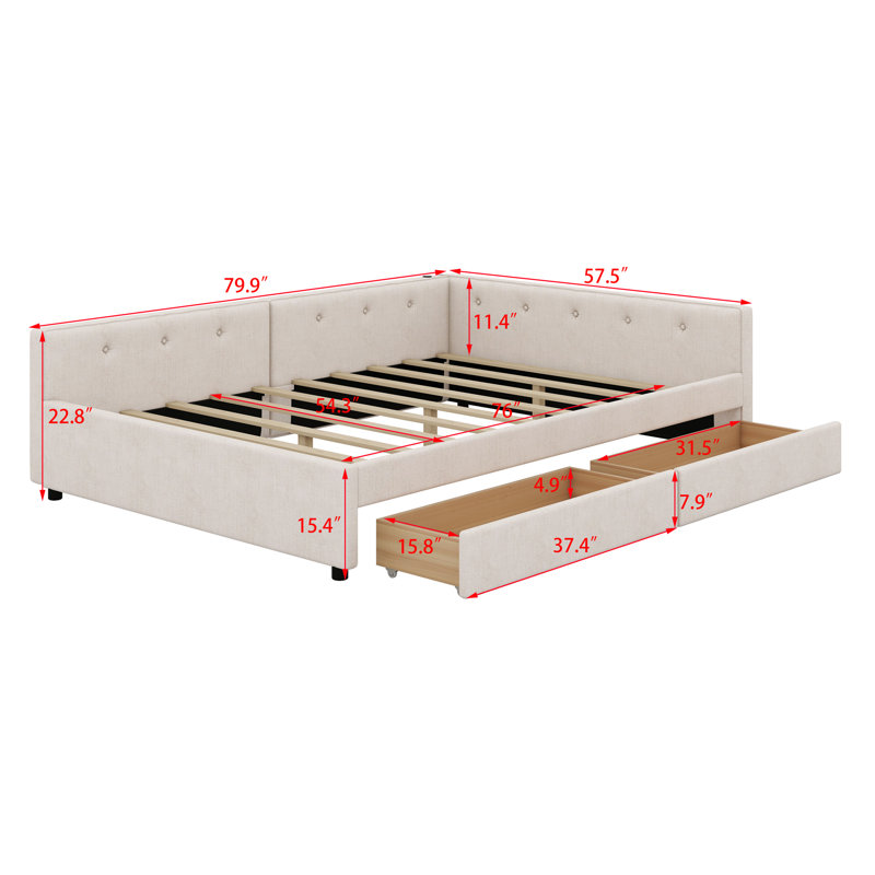 Upholstered Platform Bed With USB And 2 Drawers, Full/Double