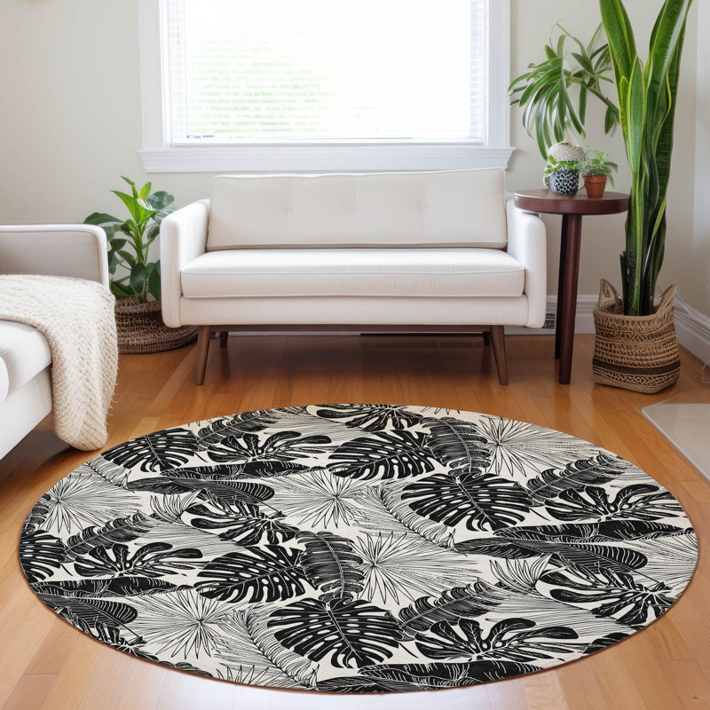Premium Machine Washable Cerrito AMF211 Midnight Rug, Round 8'
