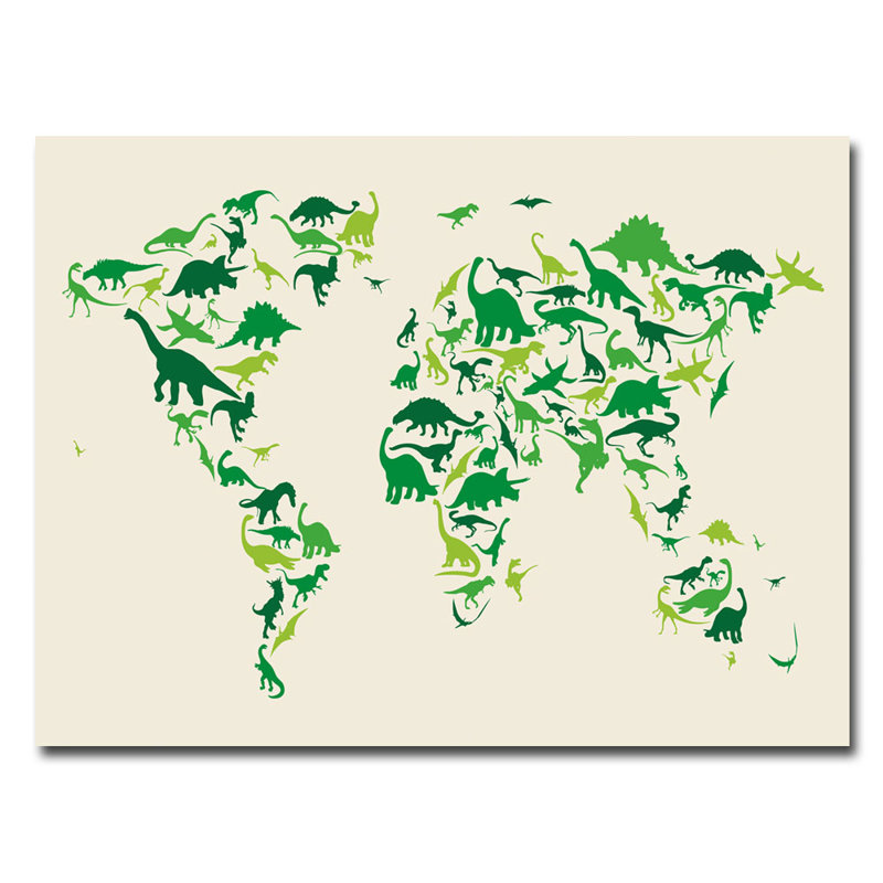 « dinosaur world map », impression sur toile, H 18 po x l 24 po x P 2 po