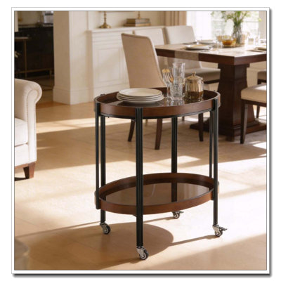 Chariot-bar à 2 tablettes avec cadre en métal et verre trempé