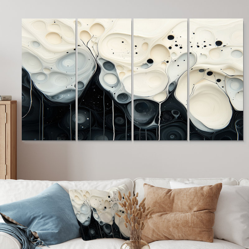 «Black Wave», art mural moderne, 4, H 32 po x l 64 po