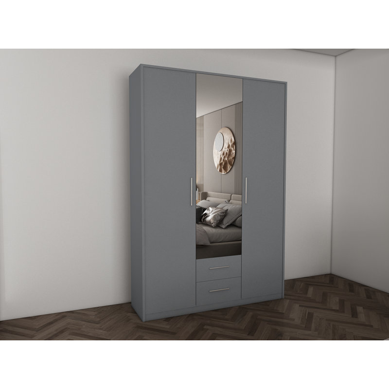 Pamel 3 Door Manufactured Wood Wardrobe, 199 H x 135 W x 58 D cm, Grey