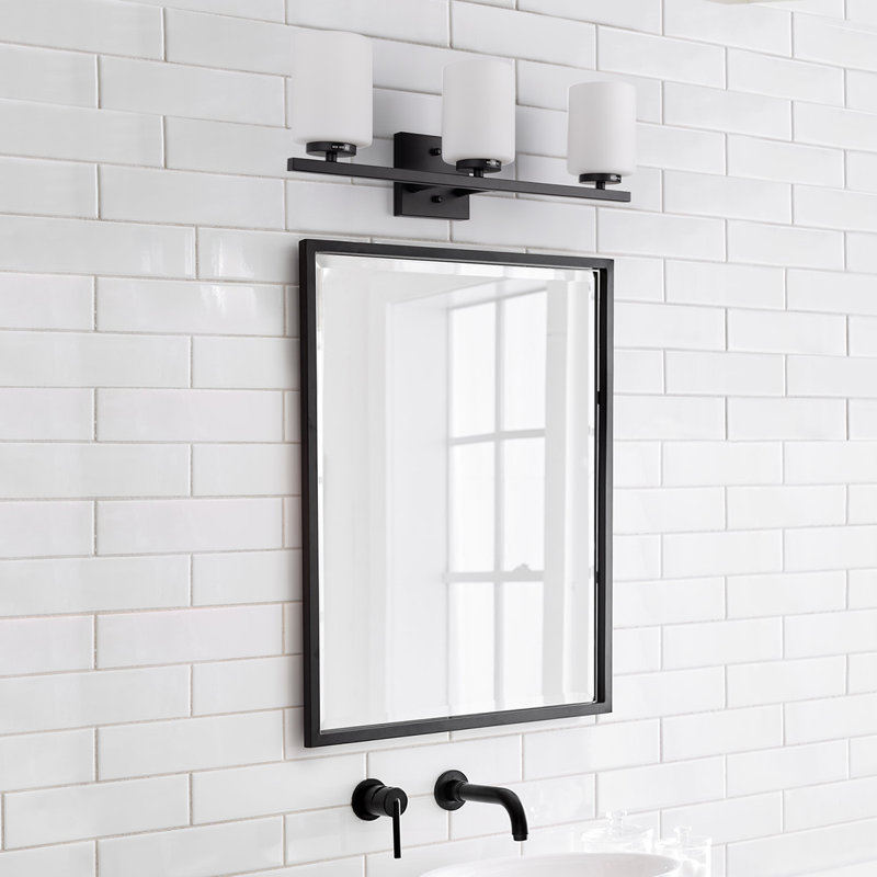 Éclairage pour meuble-lavabo à intensité variable Ellysen, Noir mat, 3, Verre opale
