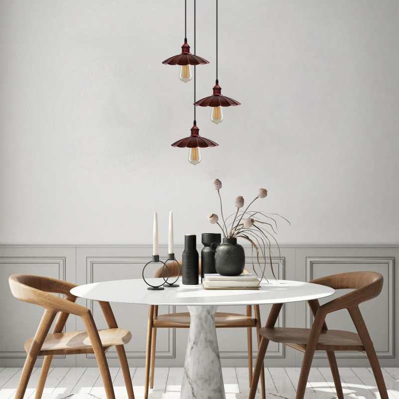 Berea 3 - Light Cluster Pendant, Rustic Red, Black