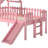 Twin Size House Loft Bed with Slide & Playhouse Design, Star-Moon LED Roof, Window & Safety Rails, No Box Spring Needed,Pink-925620100-925620107