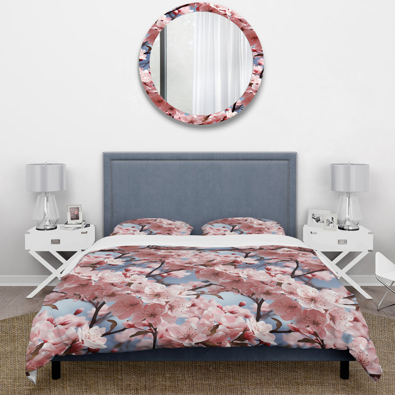 Cherry Blossom Whispers I - Ensemble de housse de couette oriental - Polyester microfibre