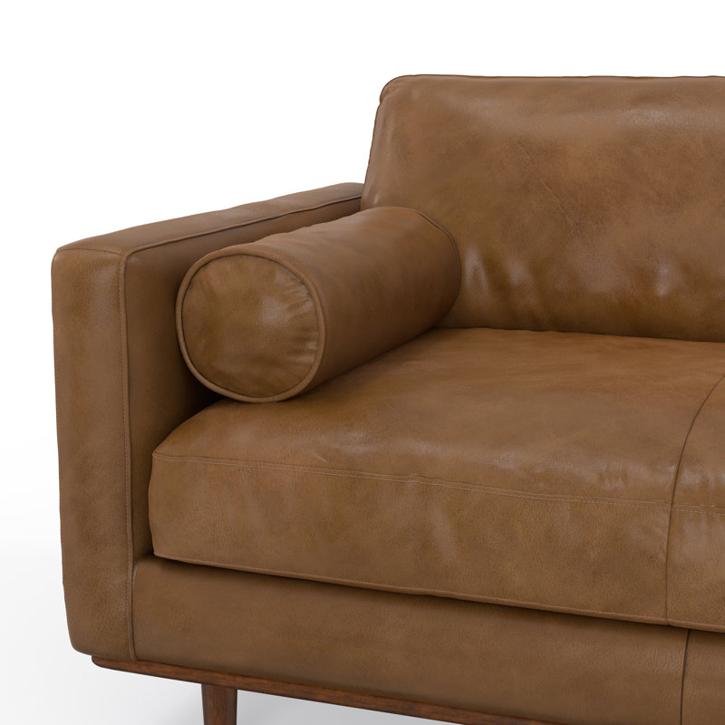 Caramel Brown Genuine Leather 72-Inch Lawson Sofa with Pillow-Top Arms