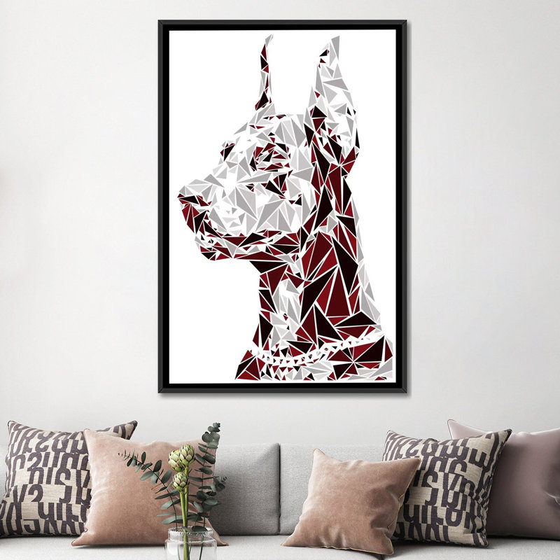 « doberman », impression sur toile, H 26 po x l 18 po x P 1,5 po, Toile avec cadre noir, Pas de tapis