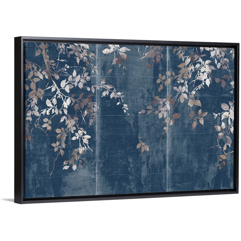Indigo, art japonais sur toile, jardin japonais, Toile avec cadre noir, H 34 po x l 50 po