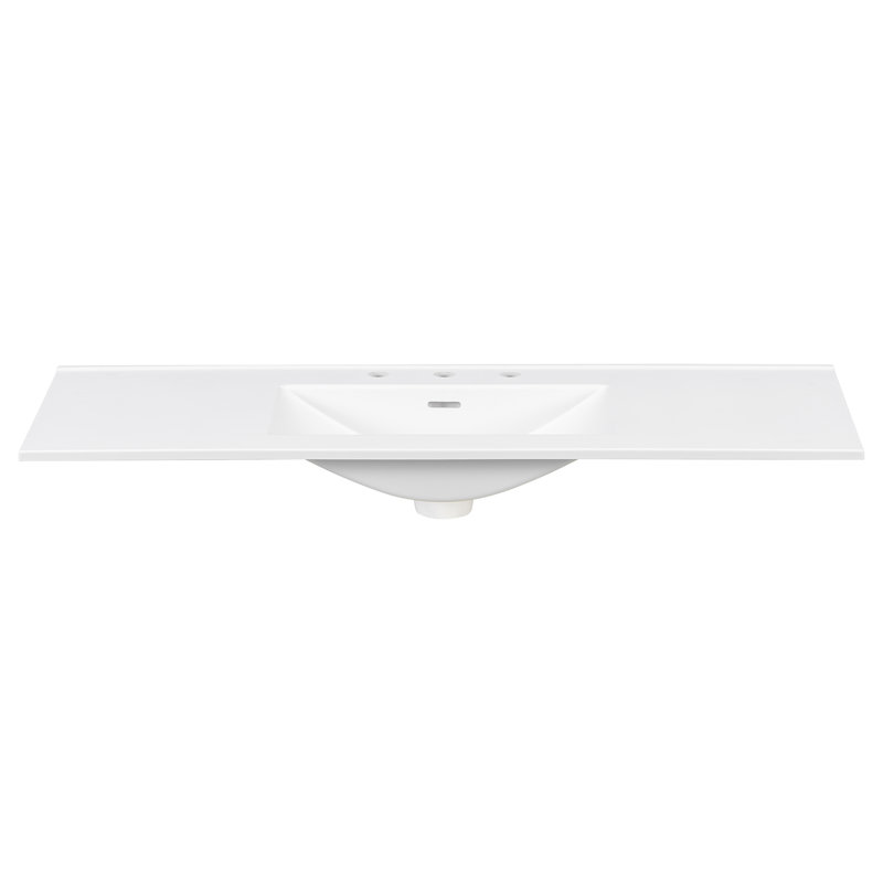Plan de toilette en résine de 122 cm (48 po) avec lavabo rectangulaire intégré, entraxe de robinetterie de 20 cm (8 po), blanc
