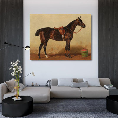 «A Saddled Bay Horse in a Stable» par Emil Volkers - Art mural sur toile tendue avec châssis
